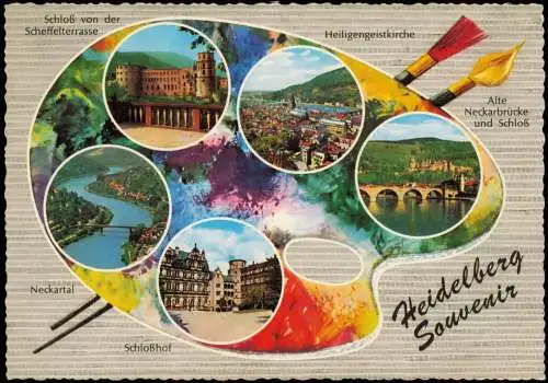 Ansichtskarte Heidelberg Stadtteilansichten auf Maler Palette 1980