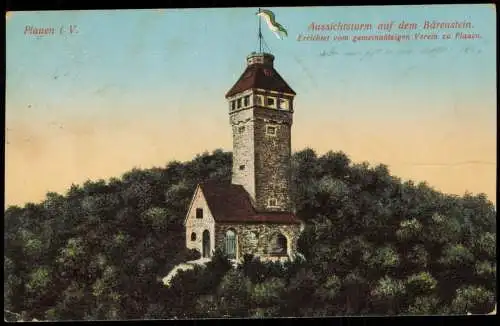 Jößnitz-Plauen (Vogtland) Aussichtturm auf dem Bärenstein 1912