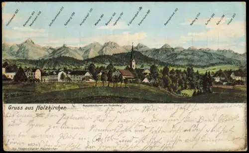 Ansichtskarte Holzkirchen Stadt mit Beschreibung der Berge Künstlerkarte 1907