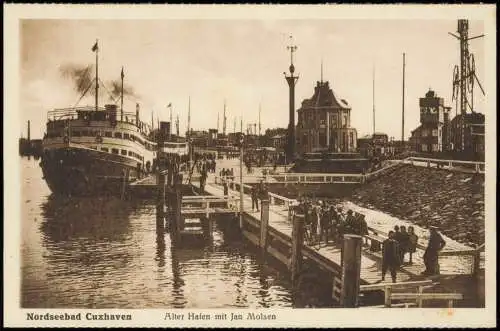 Ansichtskarte Cuxhaven Alter Hafen mit Jan Molsen - Schiff 1925