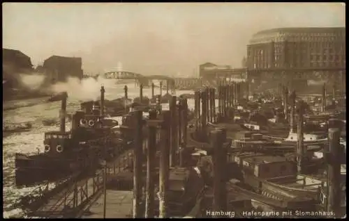 Ansichtskarte Hamburg Hafenpartie mit Slomanhaus. 1926