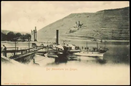 Bingen am Rhein Binger Mäuseturm Dampfer Schaufelraddampfer 1908