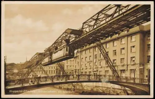 Ansichtskarte Elberfeld-Wuppertal Schwebebahn am Islandufer 1936