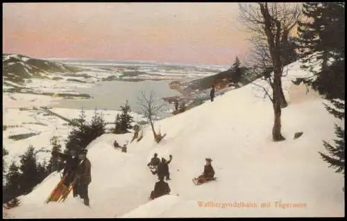 Ansichtskarte Tegernsee (Stadt) Wallbergrodelbahn mit Tegernsee- WINTER 1914