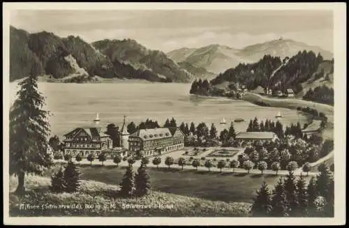 Titisee Panorama-Ansicht mit Schwarzwald-Hotel (Künstlerkarte) 1928