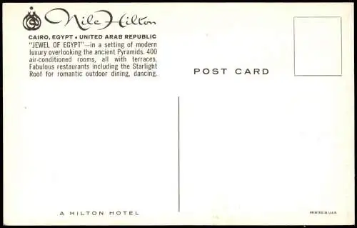 Kairo القاهرة Hotel Nile Hilton CAIRO EGYPT UNITED ARAB REPUBLIC 1960