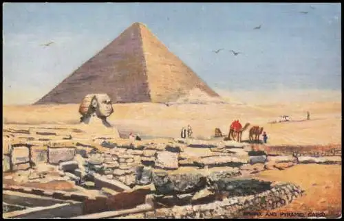 Postcard Kairo القاهرة Pyramiden Pyraminde davor die Sphinx 1910