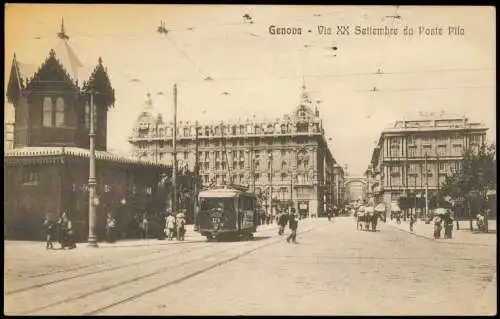 Genua Genova (Zena) Via XX Settembre da Ponte Pila Straßen-Ansicht 1913