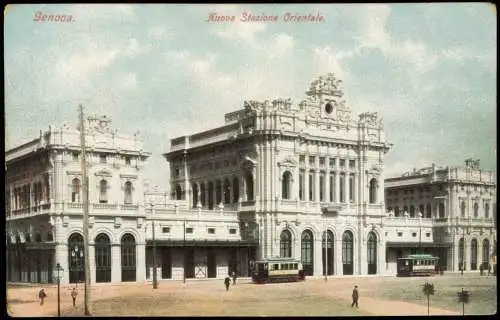 Genua Genova (Zena) Stadtteilansicht Nuova Stazione Orientale Tram Bahnhof 1910