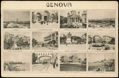 Cartoline Genua Genova (Zena) Mehrbildkarte mit 12 Stadt-Ansichten 1909