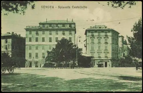 Cartoline Genua Genova (Zena) Straßen-Ansicht Spianata Castelletto 1910