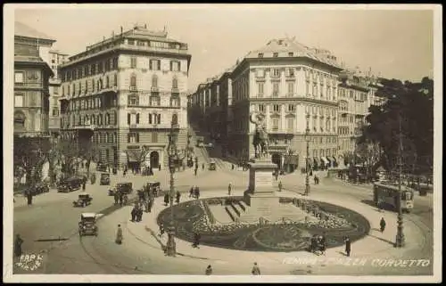 Genua Genova (Zena) PIAZZA CORVETTO, Straßen-Verkehr Autos Tram 1910