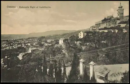 Genua Genova (Zena) Panorama-Ansicht, Ristorante Righi al Castellaccio 1910