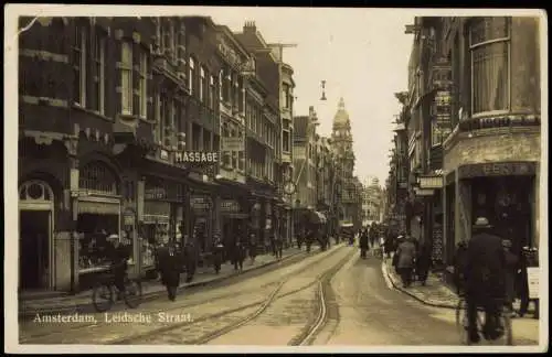 Postkaart Amsterdam Amsterdam Leidsche Straat - Geschäfte, Fotokarte 1933