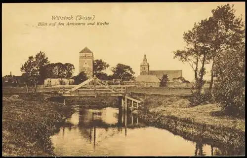 Ansichtskarte Wittstock/Dosse Blick auf den Amtsturm und Kirche 1944