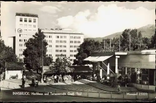 Ansichtskarte Innsbruck Hochhaus und Terrassencafé Greif, Tirol 1950