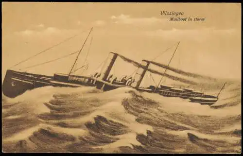 Vlissingen Mailboot in storm Vlissingen Postdampfer im Sturm 1910