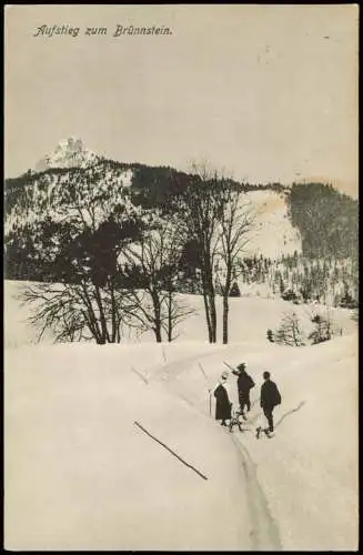 Ansichtskarte Mittenwald Aufstieg zum Brünnstein im Winter Wanderer 1909