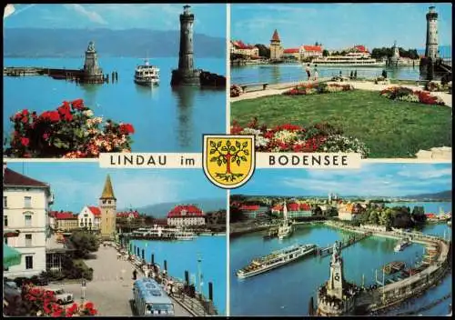 Lindau (Bodensee) Mehrbildkarte mit 4 Ortsansichten u.a. Hafen 1974