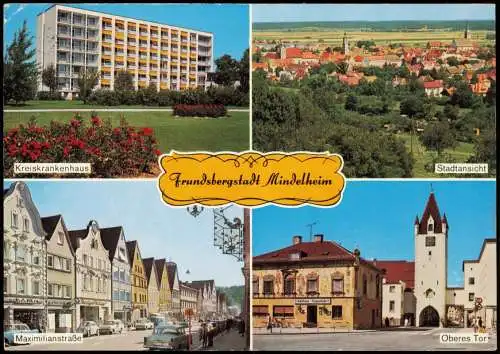 Mindelheim Mehrbild-AK mit Kreiskrankenhaus Stadtansicht Maximilianstraße 1974