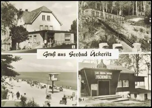 Ückeritz (Usedom) DDR Mehrbildkarte u.a. mit Fischerhütte, Ratscafe 1983