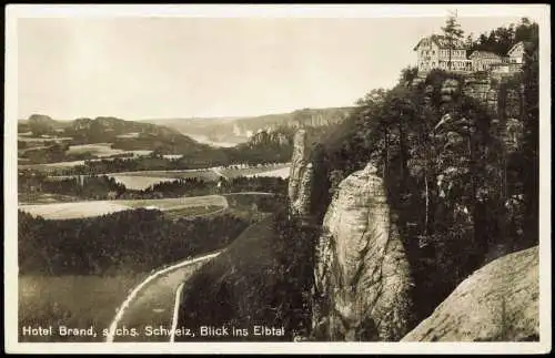 Ansichtskarte Hohnstein (Sächs. Schweiz) Hotel Brand Blick ins Elbtal 1937