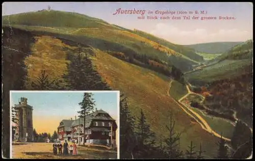 Ansichtskarte Eibenstock 2 Bild Blick ins Tal Unterkunftshaus 1914