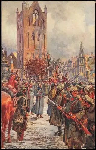 Postcard Lyck Ełk Der Kaiser Markt Soldaten Ostpreußen 1914