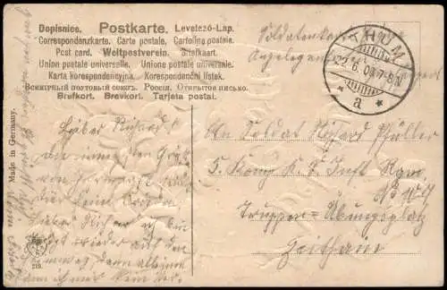 Ansichtskarte  Künstlerkarte Veilchen Behüt Dich Gott 1908 Prägekarte