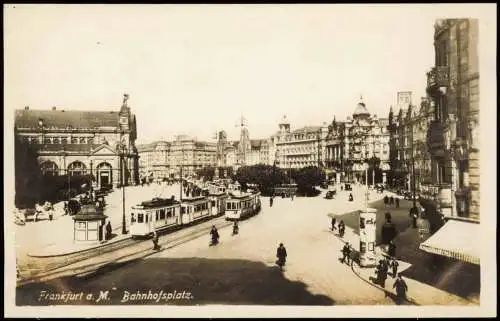 Ansichtskarte Frankfurt am Main Bahnhofsplatz Straßenbahn Tram Fotokarte 1932