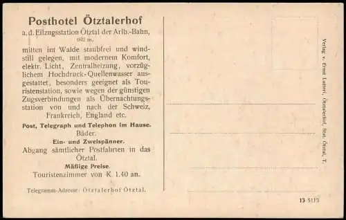 .Tirol Posthotel Ötztalerhof Ötz Ambach Künstlerkarte Eugen Felle Isny 1912