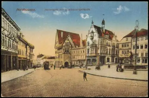 Ansichtskarte Nordhausen Kornmarkt mit Sparkassengebäude 1928