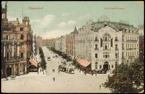 Ansichtskarte Düsseldorf Graf Adolfstraße Hansa Hotel 1911