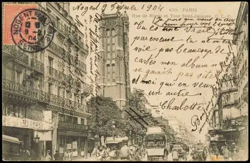 CPA Paris Rue de Rivoli et Tour Saint-Jacques 1904