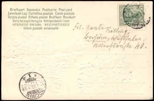 Pfingsten Pentecost Korb mit Veilchen Künstlerkarte 1904 Prägekarte