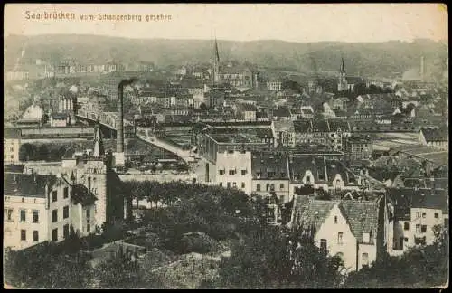 Ansichtskarte Saarbrücken vom Schanzenberg gesehen - Fabrikanlage 1918