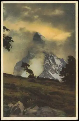 Ansichtskarte Zermatt Matterhorn Alpen Stimmungsbild Nebel Farbenspiel 1929