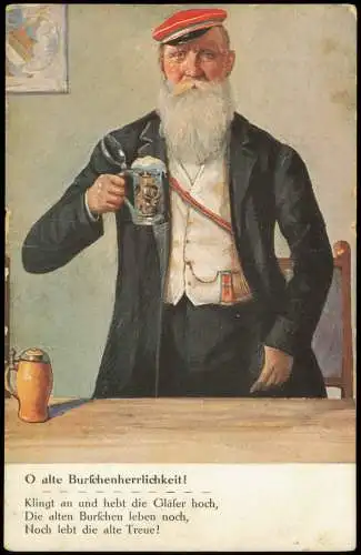 Ansichtskarte  Burschenschaften Studentenverbindungen alter Mann mit Bier 1913