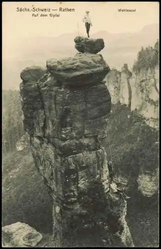 Ansichtskarte Rathen Auf dem Gipfel Wehlnadel Bergsteiger 1912