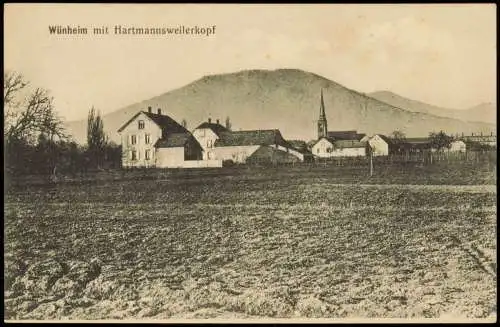 Wünheim Elsaß Wuenheim Stadtpartie mit Hartmannsweilerkopf b. Guebwiller 1916