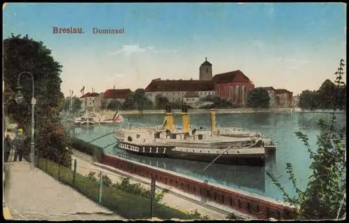 Postcard Breslau Wrocław Dominsel Dampfer Steamer 1914