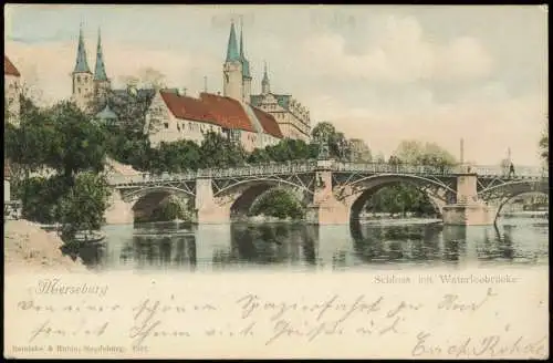 Ansichtskarte Merseburg Schloss mit Waterloobrücke 1904