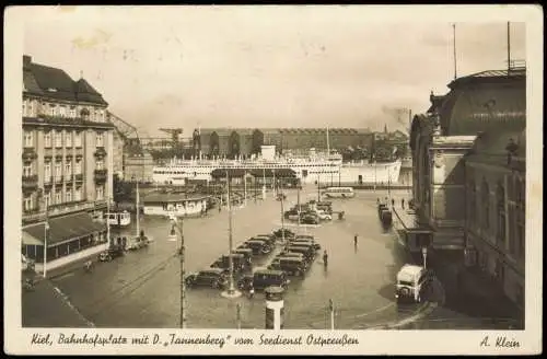 Ansichtskarte Kiel Bahnhofsplatz Dampfer Tannenberg Seedienst Ostpreußen 1939