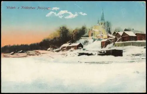 Postcard Polen Polska Winter Stadt Widoki z Królestwa Polskiego 1917