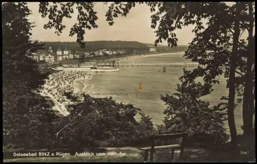 Binz (Rügen) Rügen. Ausblick vom Hochufer auf Strand und Hotels 1929