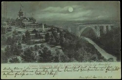 Ansichtskarte Remscheid Mondscheinlitho Schloss Küppelstein u. Brücke 1899