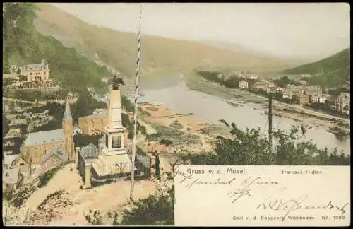 Ansichtskarte Traben-Trarbach Denkmal und Blick auf die Stadt 1905