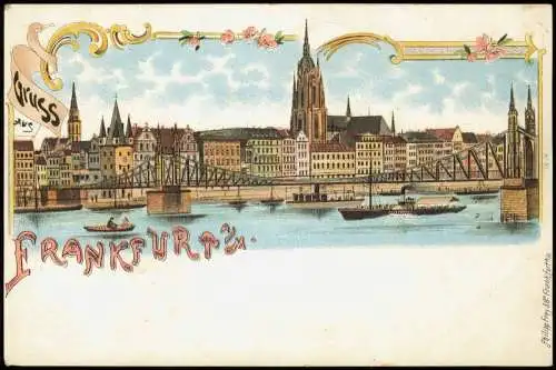 Ansichtskarte Litho AK Frankfurt am Main Gruss aus... Stadtpanorama 1900