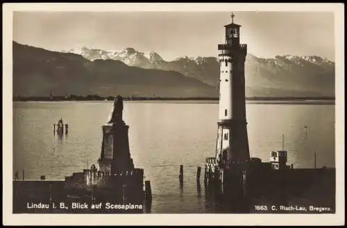 Ansichtskarte Lindau (Bodensee) Blick auf Scesaplana Hafenausfahrt 1930