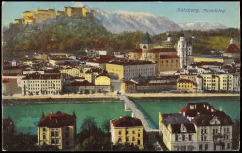 Ansichtskarte Salzburg Mozartsteg. 1914